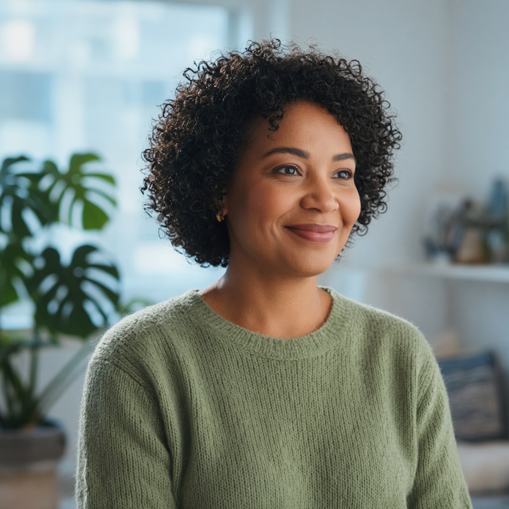 Amira Solano in her apartment