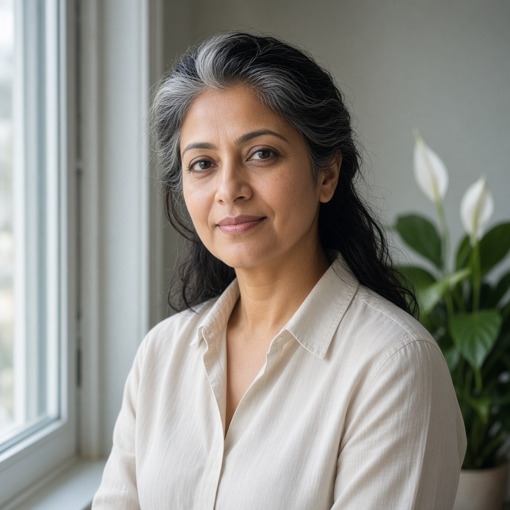 Priya Raman beside a window